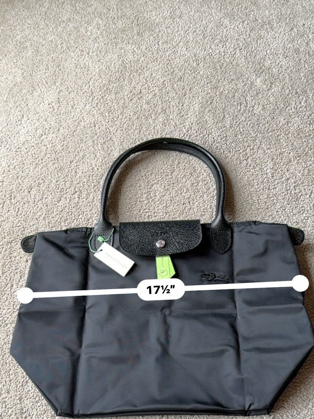 Longchamp Black Le Pliage Nylon Tote with Textured Leather Flap - Picture 2 of 7